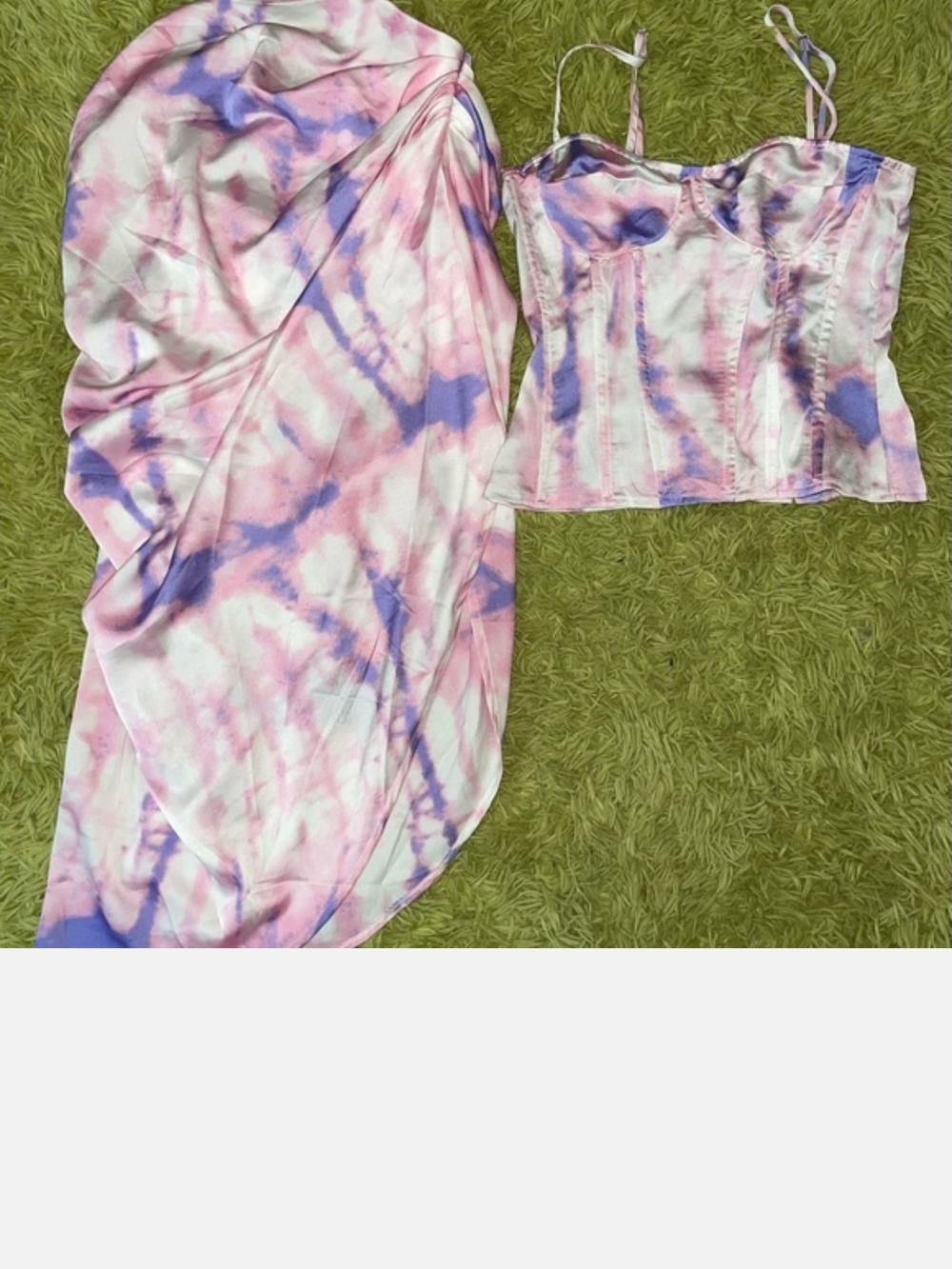 PrettyLittleThing Pink & Purple Tie-Dye Satin Skirt And Corset Top